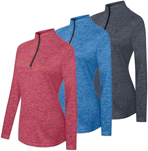 Real Essentials 3 Pack: Womens Dry-Fit Long Sleeve Quarter Zip & Full Zip Up Hoodie Workout Jacket (Available in Plus)