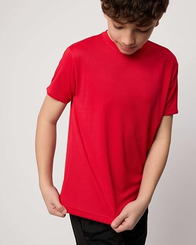 Real Essentials 5 Pack: Boy's Active Athletic Short Sleeve Performance Shirt Cooling Wicking T Shirts Activewear 6-18 Years