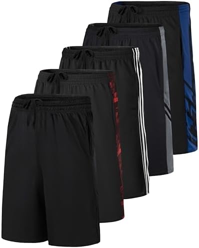 Real Essentials 5 Pack: Men’s 9" Mesh Shorts – Athletic Gym Workout Basketball Running Casual Lounge Activewear Pockets