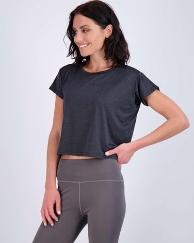Real Essentials 5 Pack: Women's Dry Fit Crop Top - Short Sleeve Crew Neck Stretch Athletic Tee (Available In Plus Size)