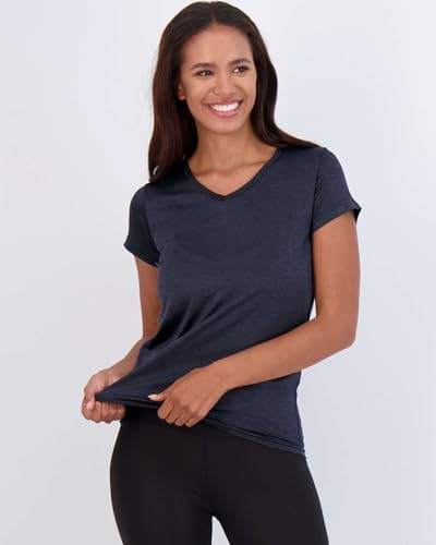 Real Essentials 5 Pack: Women's Dry Fit Short Sleeve V Neck Workout Top - Fitness Gym Athletic Yoga T-Shirt (Plus Available)