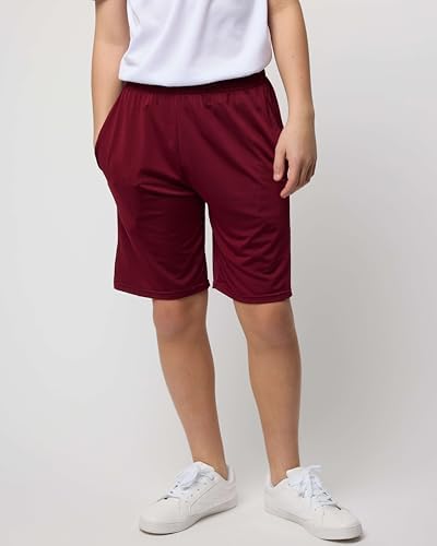 Real Essentials 5-Pack Youth Dry-Fit Active Athletic Basketball Gym Shorts With Pockets Boys & Girls