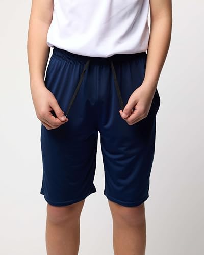 Real Essentials 5-Pack Youth Dry-Fit Active Athletic Basketball Gym Shorts With Pockets Boys & Girls