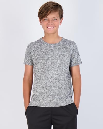 Real Essentials 5 Pack: Youth Dry-Fit Wicking Active Athletic Performance Short Sleeve T-Shirt Boys & Girls Shirts