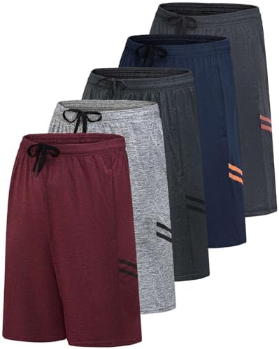 Real Essentials Men’s 5 Pack: 9" Dry-Fit Shorts – Athletic Gym Workout Basketball Running Casual Lounge Active Pockets
