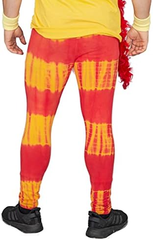 Red And Yellow Tie-Dye Wrestling Legging Tights Pants (Adult Small)