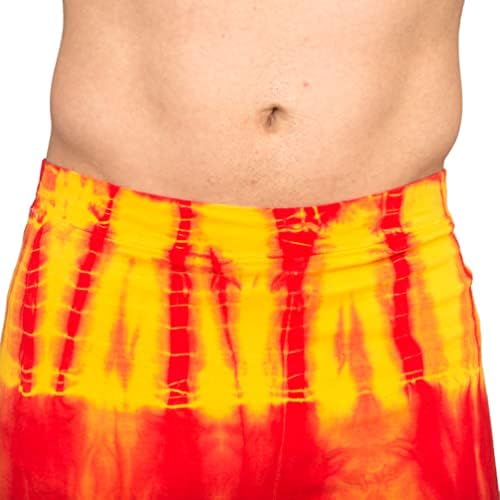 Red And Yellow Tie-Dye Wrestling Legging Tights Pants (Adult Small)