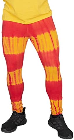 Red and Yellow Tie-Dye Wrestling Legging Tights Pants (Adult Small)