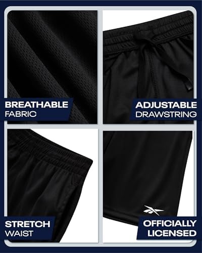 Reebok Boys Basketball Shorts - Lightweight Boys Shorts With Pockets & Drawstring - Close Hole Mesh Athletic Shorts For Kids