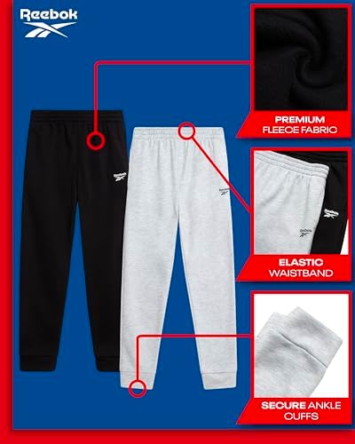 Reebok Boys Sweatpants - 2 Pack Performance Fleece Boys Joggers Athletic Pants With Elastic Waistband For Toddlers And Kids