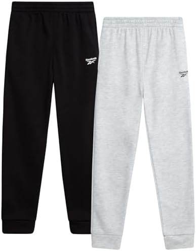 Reebok Boys Sweatpants - 2 Pack Performance Fleece Boys Joggers Athletic Pants with Elastic Waistband for Toddlers and Kids