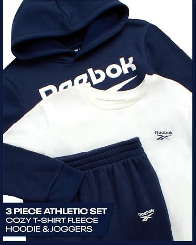 Reebok Boys Sweatsuit Set - 3 Piece Athletic Pullover Hoodies Sweatshirt Jogger Sweatpants & T-Shirt For Boys (8-14)