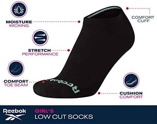 Reebok Girls' 12 Pack Performance Cushion Comfort No Show Socks - Breathable Active Socks For Girls (4-10) - Pink