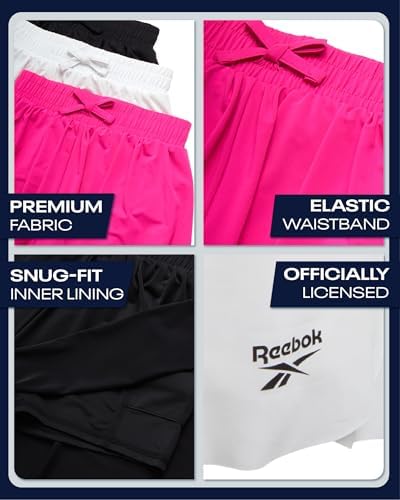 Reebok Girls Athletic Shorts - 3 Pack Lightweight Butterfly Short With Liner - Active Performance Flowy Shorts For Girls