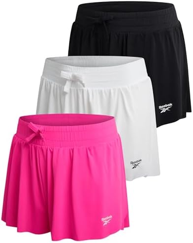 Reebok Girls Athletic Shorts - 3 Pack Lightweight Butterfly Short with Liner - Active Performance Flowy Shorts for Girls