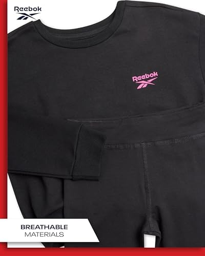 Reebok Girls Pants Set - 2 Piece Lightweight Long Sleeve Shirt And Girls Leggings Outfit - Breathable Athletic Outfits