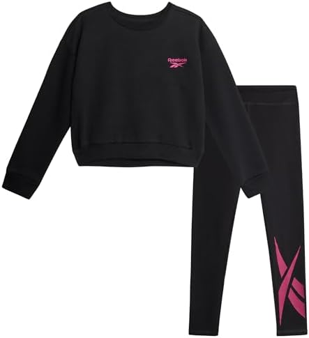 Reebok Girls Pants Set - 2 Piece Lightweight Long Sleeve Shirt and Girls Leggings Outfit - Breathable Athletic Outfits