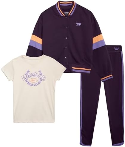 Reebok Girls Sweat Suit Set - 3 Piece Matching Set with Short Sleeve Graphic Tee Sweatpants and Hoodies for Teen Girls