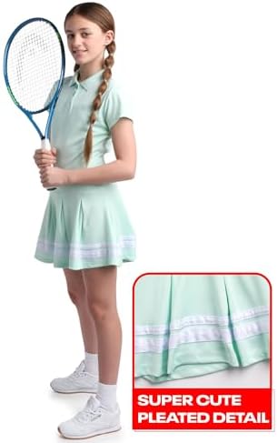 Reebok Girls Tennis Dress - Performance Pique Pleated Skirt Short Sleeve Polo Athletic Dress For Golf Tennis Dance (7-12)