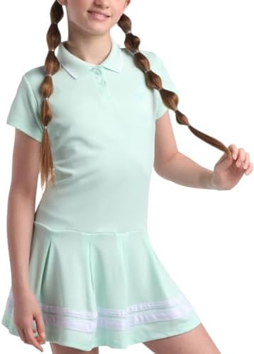 Reebok Girls Tennis Dress - Performance Pique Pleated Skirt Short Sleeve Polo Athletic Dress for Golf Tennis Dance (7-12)