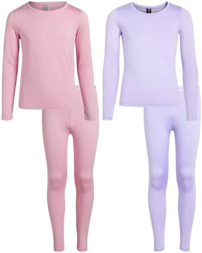 Rene Rofe Girls' Performance Thermal Underwear Set - 4 Piece Cozy Fleece Long Johns Base Layer Set for Girls (Sizes: 2T-16)