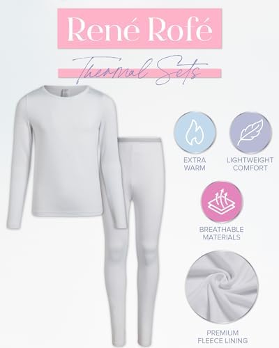 Rene Rofe Girls' Thermal Set - 2 Piece Fleece Lined Breathable Top And Long Johns - Thermal Underwear For Girls (2T-16)