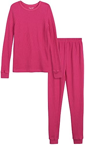 Rene Rofe Girls' Thermal Underwear Set - 2 Piece Waffle Knit Top and Long Johns (2T-16)