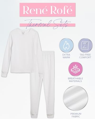 Rene Rofe Girls’ Thermal Underwear Set – 4 Piece Waffle Knit Top And Long Johns (2T-16)