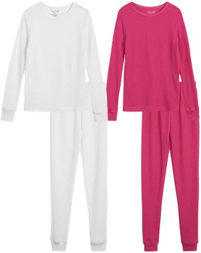 Rene Rofe Girls’ Thermal Underwear Set – 4 Piece Waffle Knit Top and Long Johns (2T-16)
