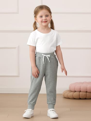 Resinta 3 Packs Girls' Sweatpants Toddler Active Jogger Pants Kids Casual Athletic Pull On Pant With Drawstring And Pockets
