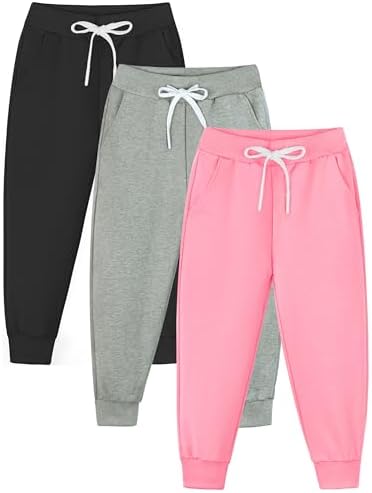 Resinta 3 Packs Girls' Sweatpants Toddler Active Jogger Pants Kids Casual Athletic Pull On Pant with Drawstring and Pockets