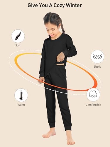 Resinta 3 Sets Girls Waffle Thermal Underwear Set Winter Waffle Cotton Thermal Top And Bottom Long Johns Warm Base Layer