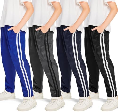 Resinta 4 Pack Boys' Fleece-Lined Open Bottom Sweatpants Boys Athletic Active Jogger Pants with Pockets and Drawstring