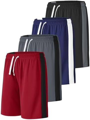 Resinta 4 Pack Boys Shorts Boys Athletic Basketball Shorts Kids Mesh Quick Dry Active Sports Gym Soccer Shorts for Summer