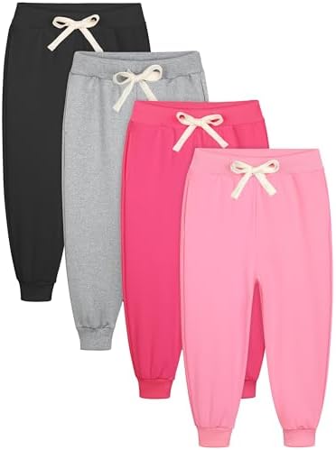 Resinta 4 Pack Toddler Girls Sweatpants Girls Athletic Jogger Pants with Drawstring Pockets Kids Casual Pull On Pants