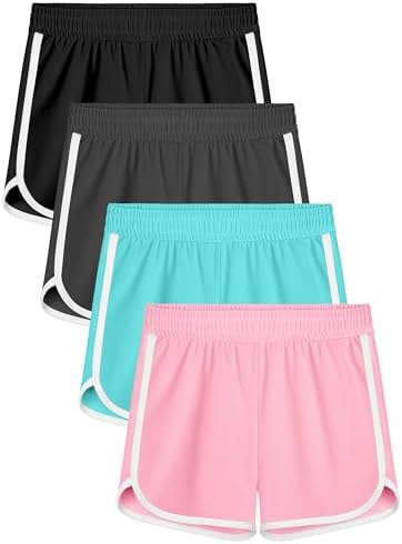 Resinta 4 Packs Girls Soccer Shorts Girls Athletic Shorts Quick Dry Workout Dolphin Kids Active Shorts