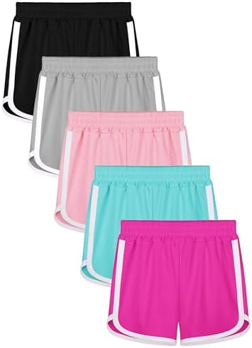 Resinta 5 Packs Girls Athletic Shorts Toddler Soccer Sports Shorts Kids Quick Dry Gym Running Short