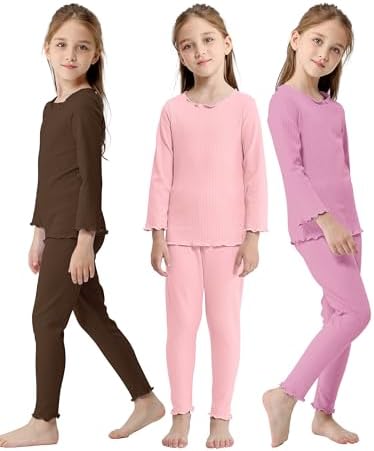 Resinta Toddler Girls Thermal Underwear Set - 3 Pack Long Johns Base Layer Top & Bottom for Winter