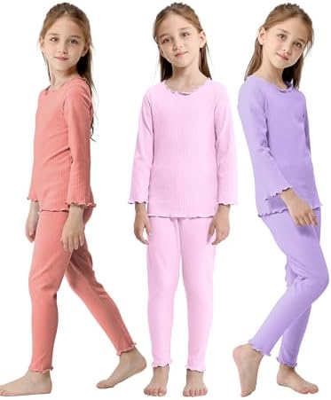 Resinta Toddler Girls Thermal Underwear Set - 3 Pack Long Johns Base Layer Top & Bottom for Winter