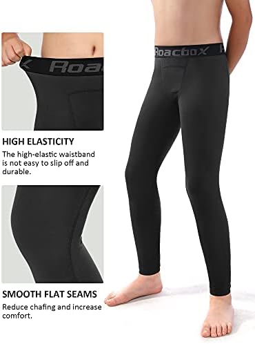 Roadbox 2 Pack Boys Compression Pants Leggings Base Layer Underwear Youth Quick Dry Spandex Tights Running Football