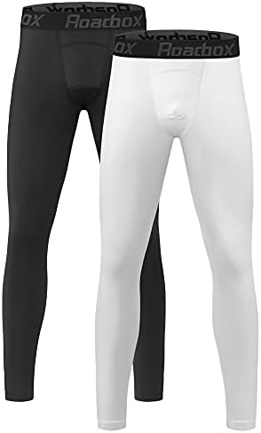 Roadbox 2 Pack Boys Compression Pants Leggings Base Layer Underwear Youth Quick Dry Spandex Tights Running Football