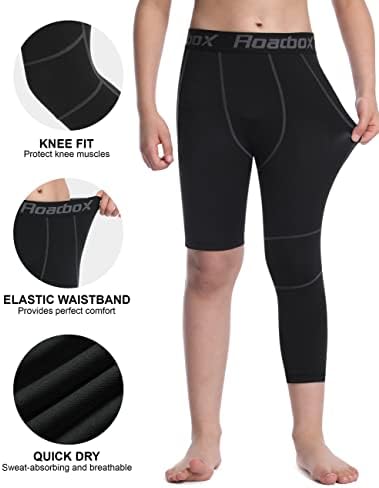 Roadbox Boys One Leg Compression Pants 2Pack 3/4 Athletic Basketball Leggings Youth Sports Baselayer Tights