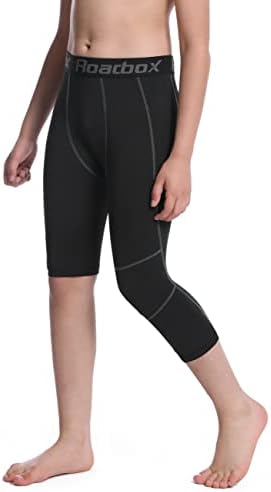 Roadbox Boys One Leg Compression Pants 2Pack 3/4 Athletic Basketball Leggings Youth Sports Baselayer Tights