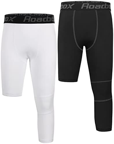 Roadbox Boys One Leg Compression Pants 2Pack 3/4 Athletic Basketball Leggings Youth Sports Baselayer Tights