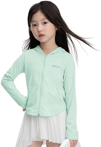 Rolanko Girls Lightweight Sun Protection Jacket UPF50+ Zip Up Athletic Hoodie Tops For Kids Fishing Hiking Outdoor