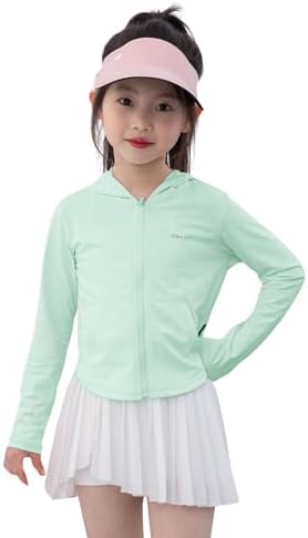 Rolanko Girls Lightweight Sun Protection Jacket UPF50+ Zip Up Athletic Hoodie Tops for Kids Fishing Hiking Outdoor