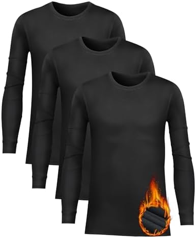 Rolimaka 3 Pack Youth Boys Compression Thermal Shirt Long Sleeve Fleece Undershirt Football Baseball Soccer Base Layer Top