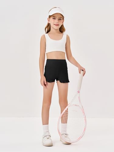 RRHSS Girls Athletic High Waisted Ruffle Shorts - Comfy Yoga Dance Workout Gymnastics