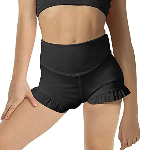 RRHSS Girls Athletic High Waisted Ruffle Shorts - Comfy Yoga Dance Workout Gymnastics