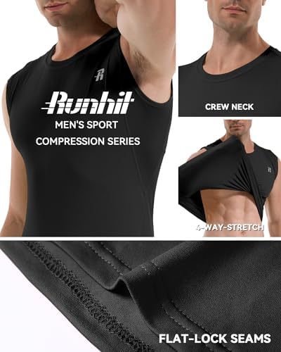 Runhit 2 Pack Men's Compression Shirts Sleeveless Workout Athletic Tank Top Sports Base Layer Undershirt